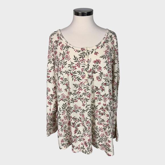 Woman Within Tops - Woman Within Size 22/24 1X Long Sleeve TShirt Holiday Holly Berry Cotton Poly